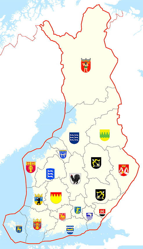 The Finnish regions and their coats of arms