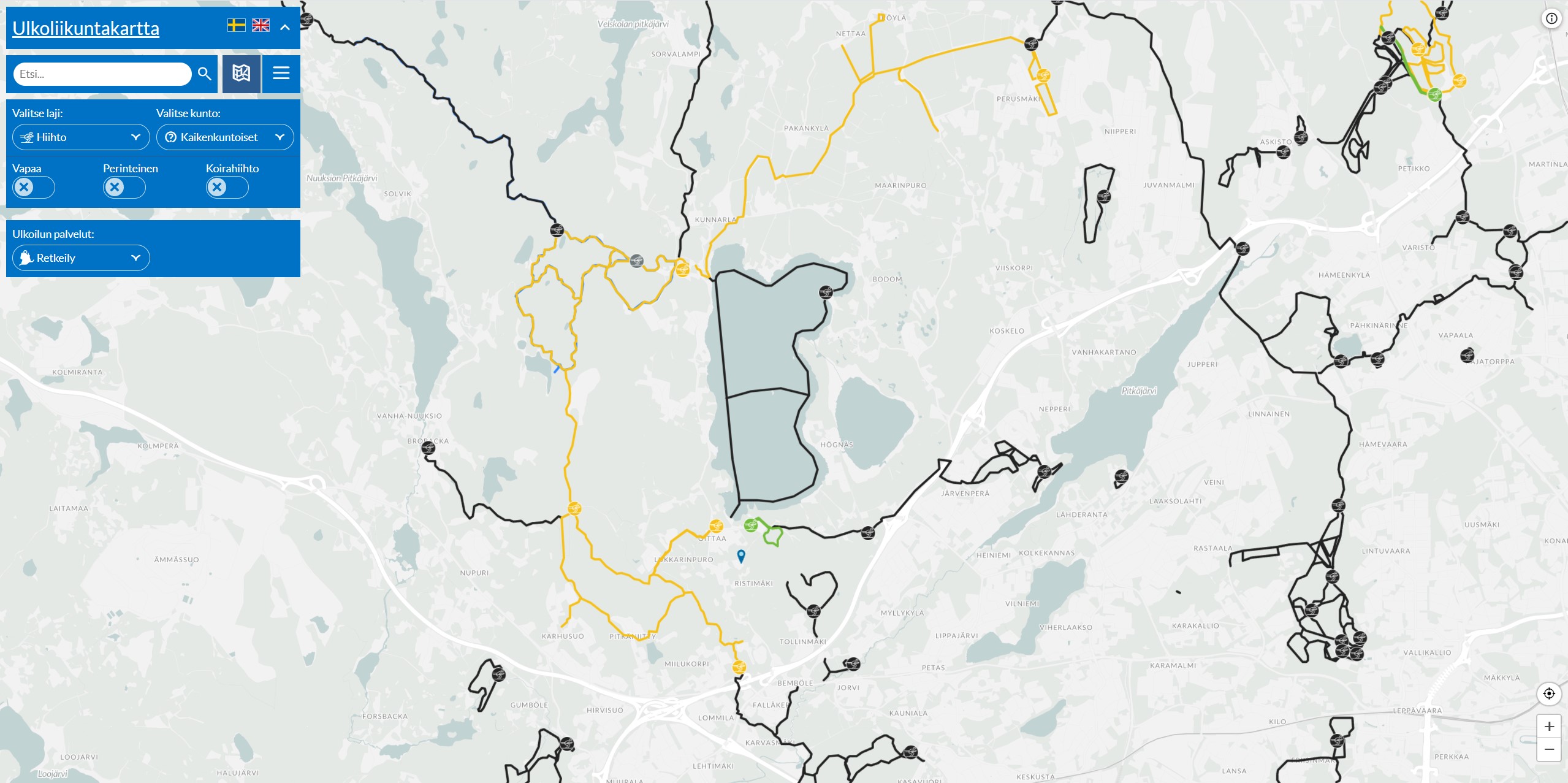 Oittaa Recreation Area Cross-Country Skiing Map